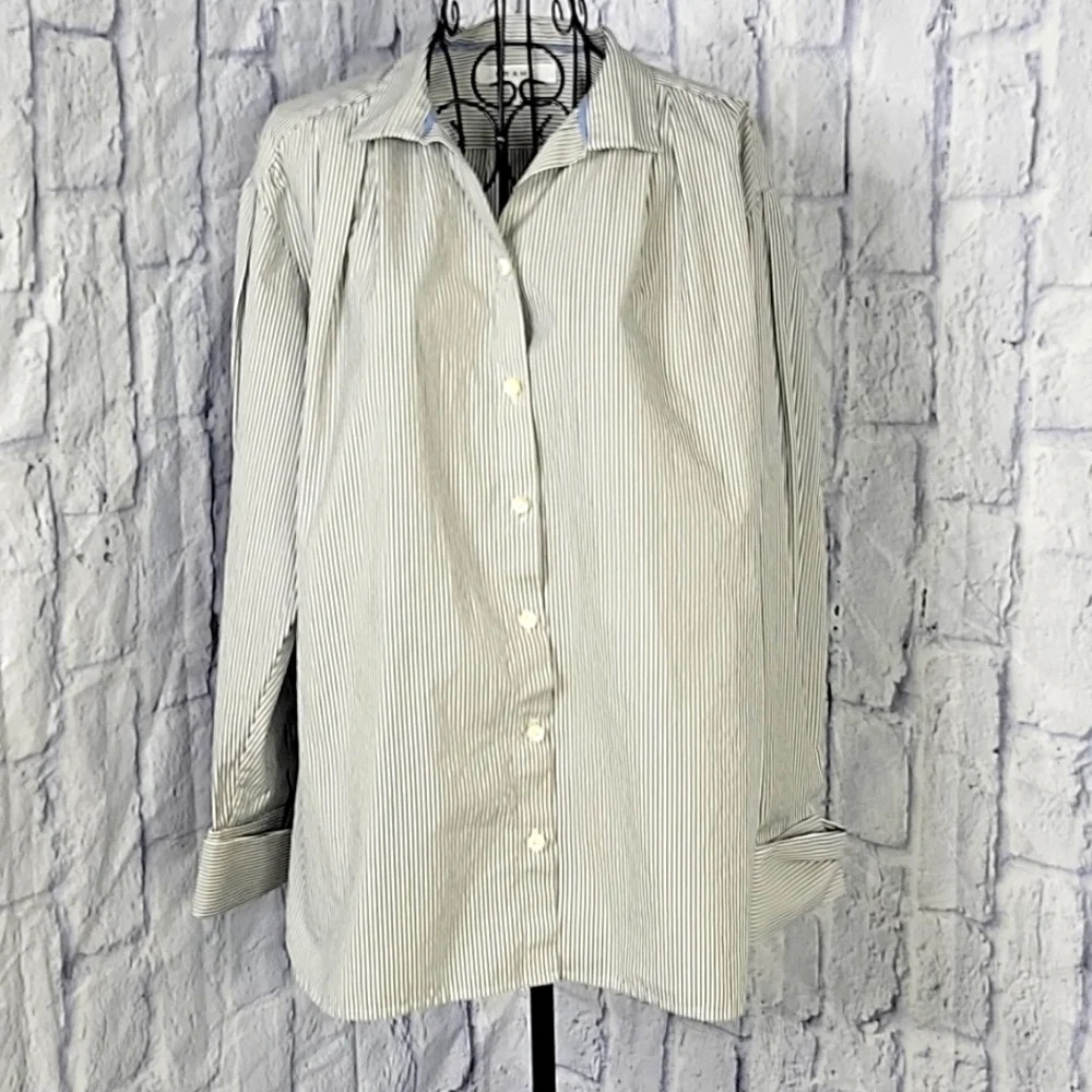 FRAME Black and White Pinstriped Button Up‎ Blouse Medium
